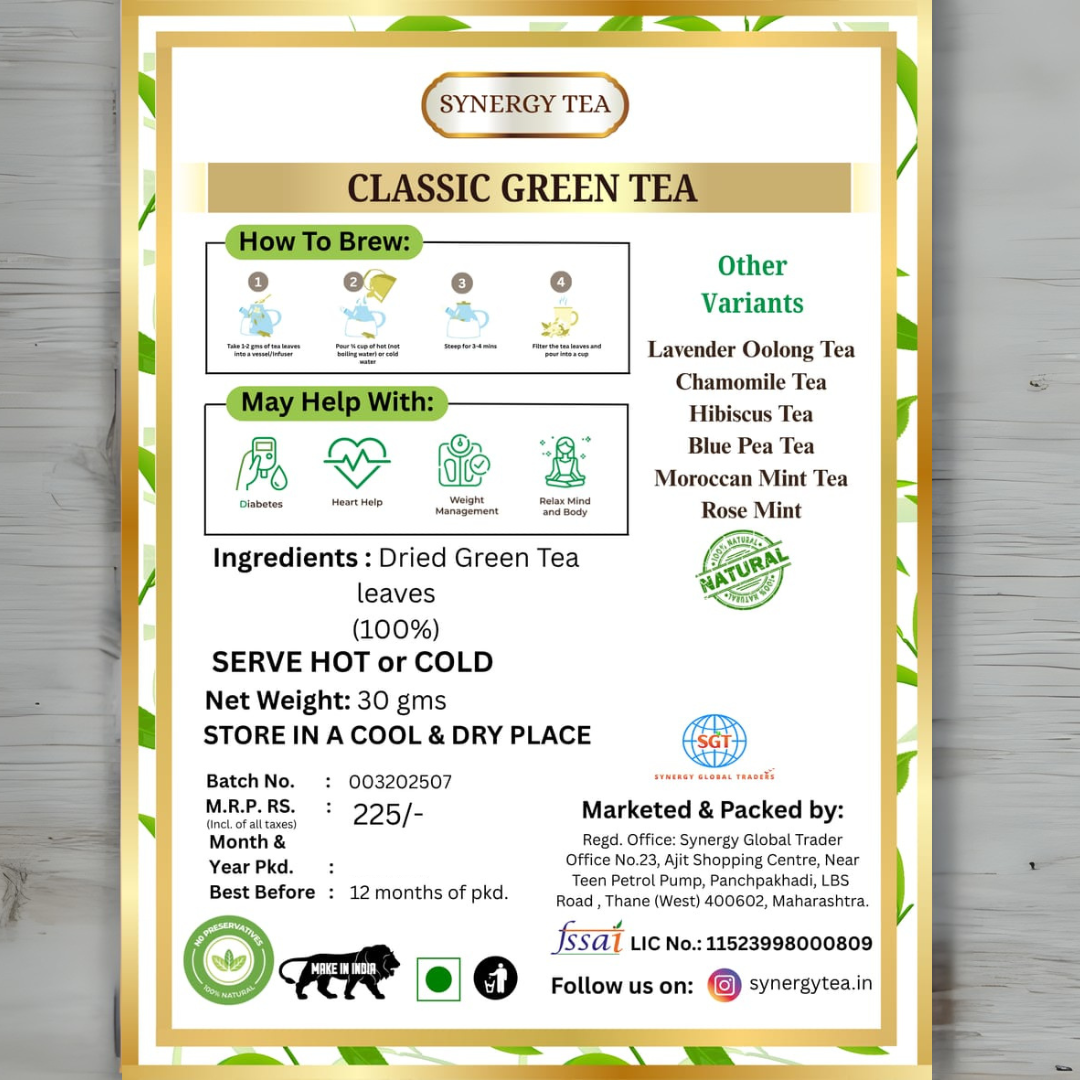 Glass cup filled with brewed Synergy Tea Classic Green Tea — light green infusion