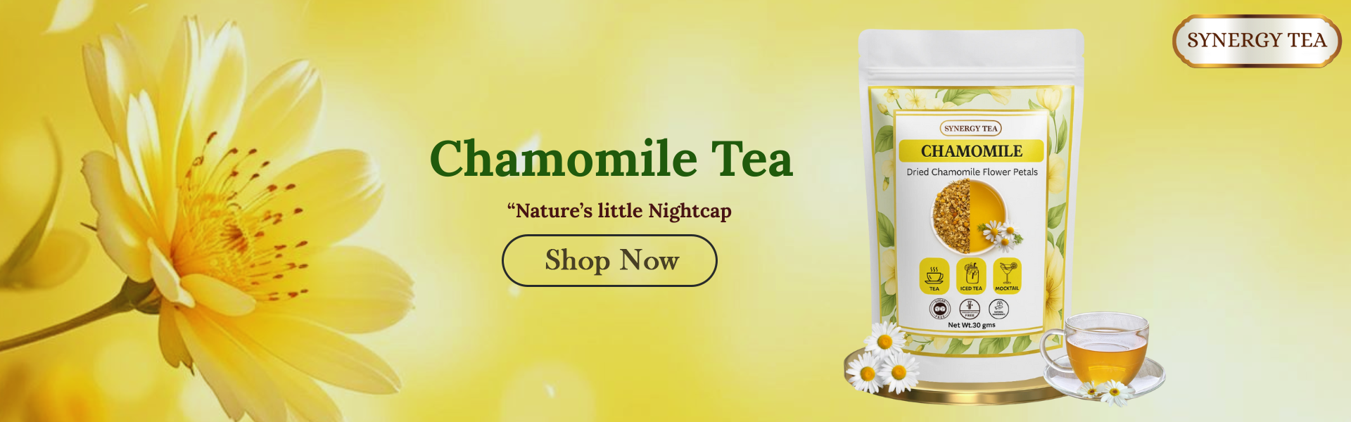 Synergy Tea calming chamomile tea with dried chamomile flower