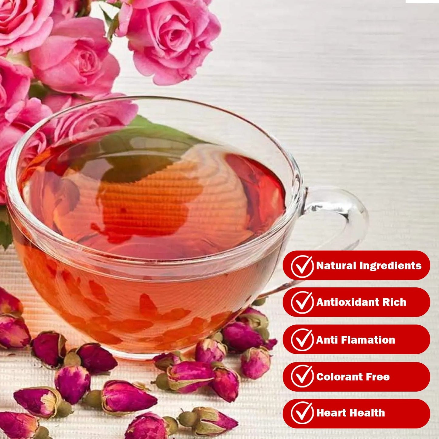 Loose rose petals and mint leaves from Synergy Tea Rose Mint blend