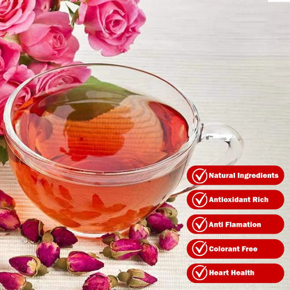 Loose rose petals and mint leaves from Synergy Tea Rose Mint blend